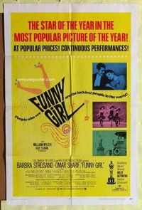 s244 FUNNY GIRL one-sheet movie poster '69 Barbra Streisand, Omar Sharif