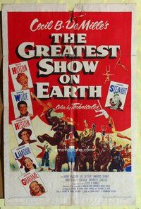 s263 GREATEST SHOW ON EARTH one-sheet movie poster '52 DeMille, Heston