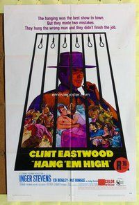 s268 HANG 'EM HIGH one-sheet movie poster '68 Clint Eastwood classic!