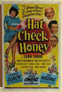 s271 HAT CHECK HONEY one-sheet movie poster '44 Leon Errol, Grace McDonald