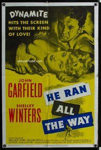 s273 HE RAN ALL THE WAY one-sheet movie poster '51 John Garfield, Winters