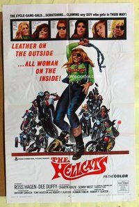 s275 HELLCATS one-sheet movie poster '68 female biker in leather with chain!