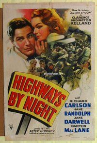 s282 HIGHWAYS BY NIGHT one-sheet movie poster '42 Richard Carlson, Randolph