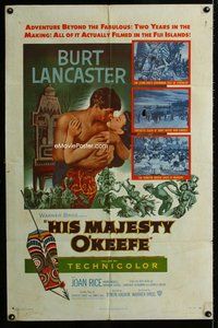 s283 HIS MAJESTY O'KEEFE one-sheet movie poster '53 Burt Lancaster in Fiji!