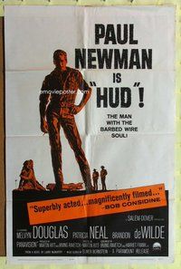 s291 HUD one-sheet movie poster '63 Paul Newman, Martin Ritt classic!