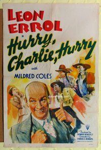 s294 HURRY CHARLIE HURRY one-sheet movie poster '41 Leon Errol, Coles