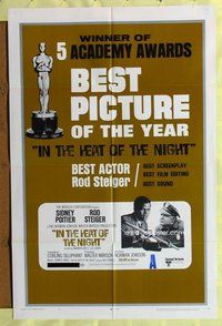 s304 IN THE HEAT OF THE NIGHT one-sheet movie poster '67 Academy Awards!
