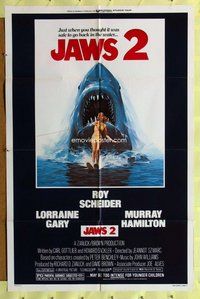 s315 JAWS 2 one-sheet movie poster '78 Roy Scheider, man-eating shark!