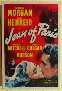 s317 JOAN OF PARIS one-sheet movie poster '42 Michele Morgan, Paul Henreid