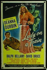 s342 LADY ON A TRAIN one-sheet movie poster '45 bad girl Deanna Durbin!