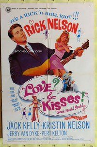 s385 LOVE & KISSES one-sheet movie poster '65 Ricky Nelson, rock & roll!