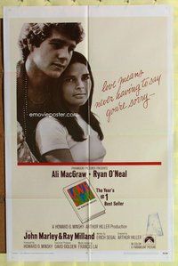 s389 LOVE STORY int'l one-sheet movie poster '70 Ali MacGraw, Ryan O'Neal