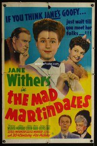 s401 MAD MARTINDALES one-sheet movie poster '42 goofy Jane Withers!