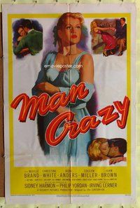 s418 MAN CRAZY one-sheet movie poster '53 very sexy bad Christine White!