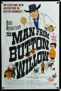 s419 MAN FROM BUTTON WILLOW one-sheet movie poster '64 western cartoon!
