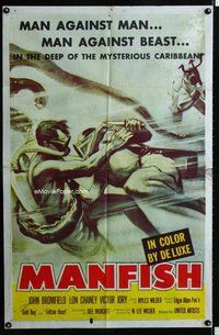 s427 MANFISH one-sheet movie poster '56 Lon Chaney Jr., John Bromfield