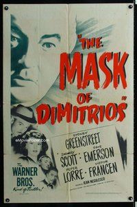 s436 MASK OF DIMITRIOS one-sheet movie poster '44 Greenstreet, Lorre