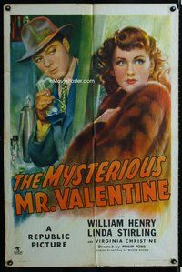 s474 MYSTERIOUS MR VALENTINE one-sheet movie poster '46 sexy Linda Sterling
