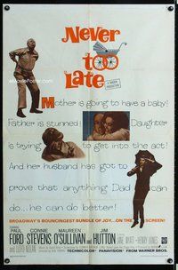 s479 NEVER TOO LATE one-sheet movie poster '65 Paul Ford, Connie Stevens