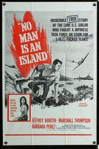 s486 NO MAN IS AN ISLAND military one-sheet movie poster '62 Jeff Hunter