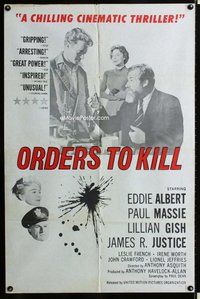s503 ORDERS TO KILL one-sheet movie poster '58 Eddie Albert, Lillian Gish