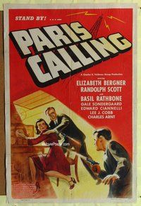 s511 PARIS CALLING one-sheet movie poster '41 Basil Rathbone, Scott