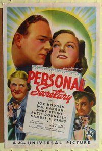 s522 PERSONAL SECRETARY one-sheet movie poster '38 Wm. Gargan, Joy Hodges