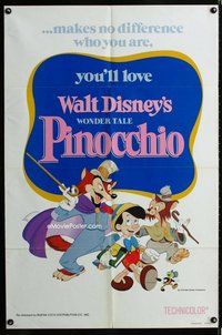 s528 PINOCCHIO one-sheet movie poster R78 Walt Disney classic cartoon!