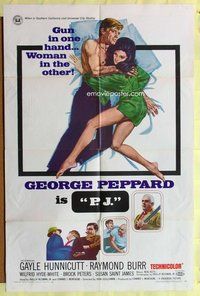 s507 P.J. one-sheet movie poster '68 George Peppard, Raymond Burr, Hunnicutt