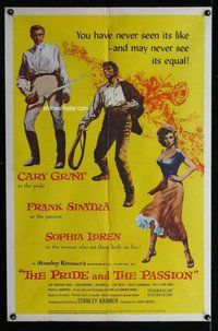 s545 PRIDE & THE PASSION one-sheet movie poster '57 Cary Grant, Sinatra