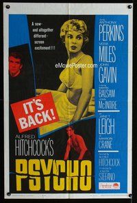 s560 PSYCHO one-sheet movie poster R65 Leigh, Perkins, Hitchcock