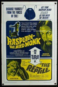 s571 RASPUTIN THE MAD MONK/REPTILE one-sheet movie poster '66 horror!