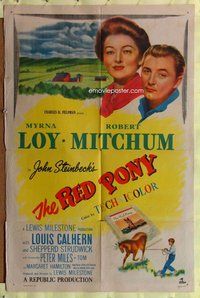 s579 RED PONY one-sheet movie poster '49 Mitchum, Myrna Loy, Steinbeck