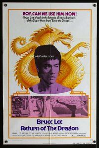 s585 RETURN OF THE DRAGON one-sheet movie poster '74 Bruce Lee classic!