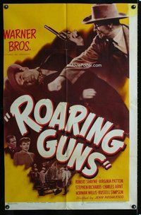 s598 ROARING GUNS one-sheet movie poster '44 Robert Shayne punching!