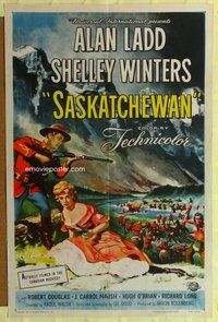 s627 SASKATCHEWAN one-sheet movie poster '54 Alan Ladd, Shelley Winters