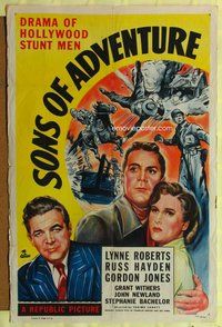 s661 SONS OF ADVENTURE one-sheet movie poster '48 Hollywood stunt-men!