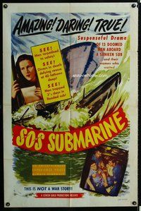 s662 SOS SUBMARINE one-sheet movie poster '48 13 doomed men aboard!