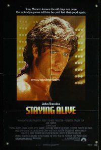 s678 STAYING ALIVE one-sheet movie poster '83 dancing John Travolta!