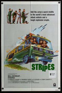 s691 STRIPES int'l one-sheet movie poster '81 Bill Murray, Thurston art!