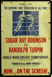 s696 SUGAR RAY ROBINSON VS RANDOLPH TURPIN one-sheet movie poster '51 boxing