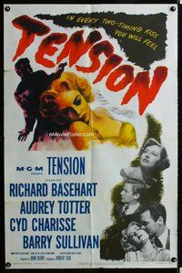 s720 TENSION one-sheet movie poster '49 Richard Basehart, film noir!