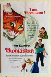 s735 THREE LIVES OF THOMASINA one-sheet movie poster '64 Walt Disney cat!