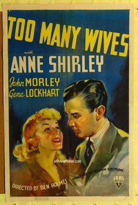 s750 TOO MANY WIVES one-sheet movie poster '37 Anne Shirley, John Morley