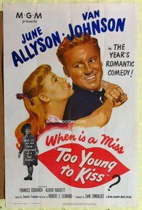 s751 TOO YOUNG TO KISS one-sheet movie poster '51 June Allyson, Van Johnson