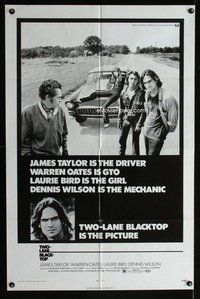s777 TWO-LANE BLACK-TOP one-sheet movie poster '71 James Taylor, Oates