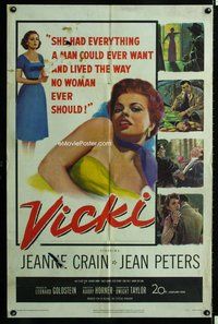 s794 VICKI one-sheet movie poster '53 Jeanne Crain, Jean Peters, sexy!
