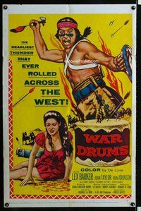 s800 WAR DRUMS one-sheet movie poster '57 Lex Barker, Native Americans!
