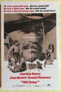 s827 WILL PENNY one-sheet movie poster '68 Charlton Heston, Hackett