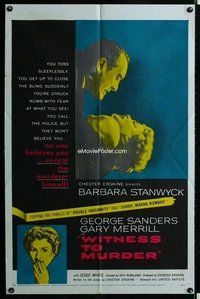 s834 WITNESS TO MURDER one-sheet movie poster '54 Barbara Stanwyck, noir!